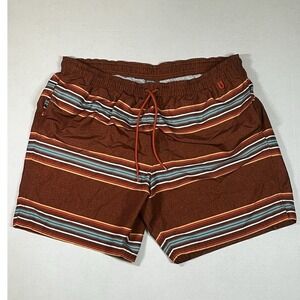 Eddie Bauer Tidal Shorts Mens Extra Large Brown Striped Swim Trunks Pocket
